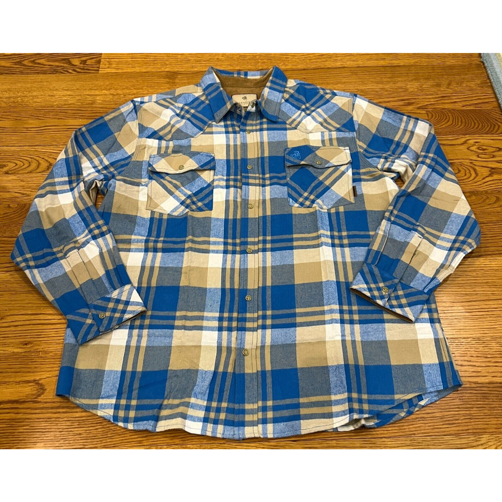 Legendary Whitetails Flannel Shirt Mens‎ 2XL Blue Plaid Pearl Snap Cotton